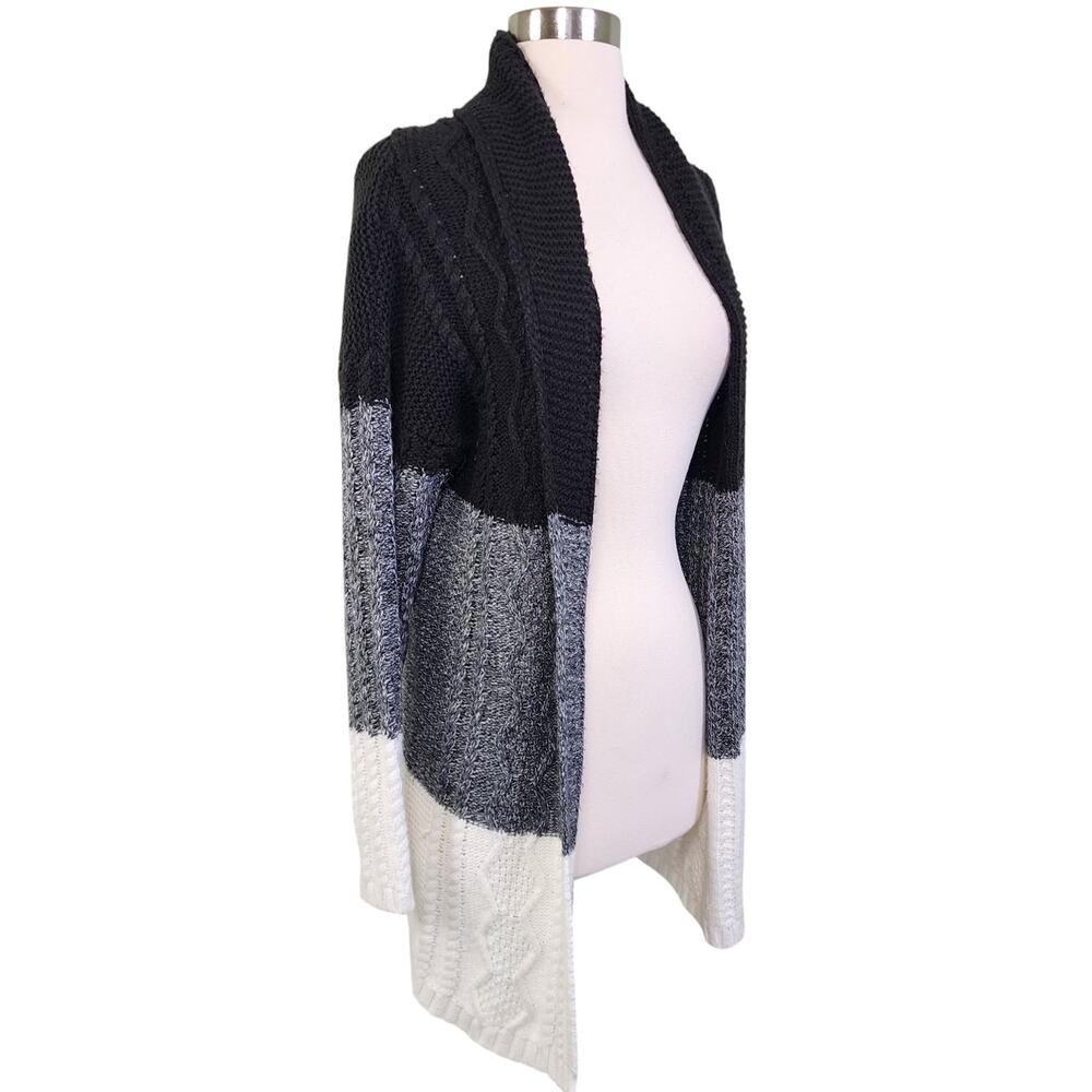 Neiman Marcus Womens Open‎ Front Cable Knit Cardigan Size Small Colorblock Gray